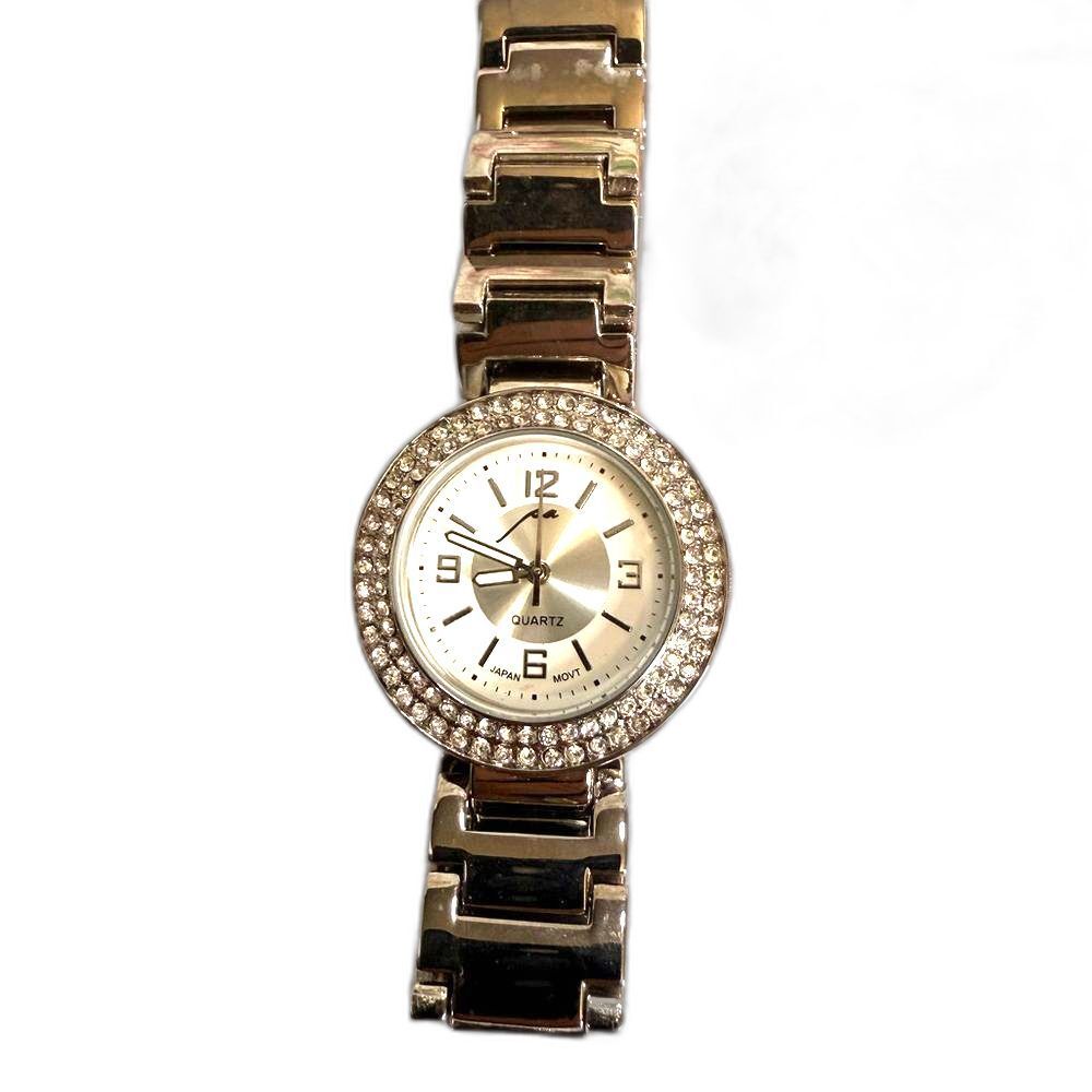 Stylish Silver Watch with Crystal Details